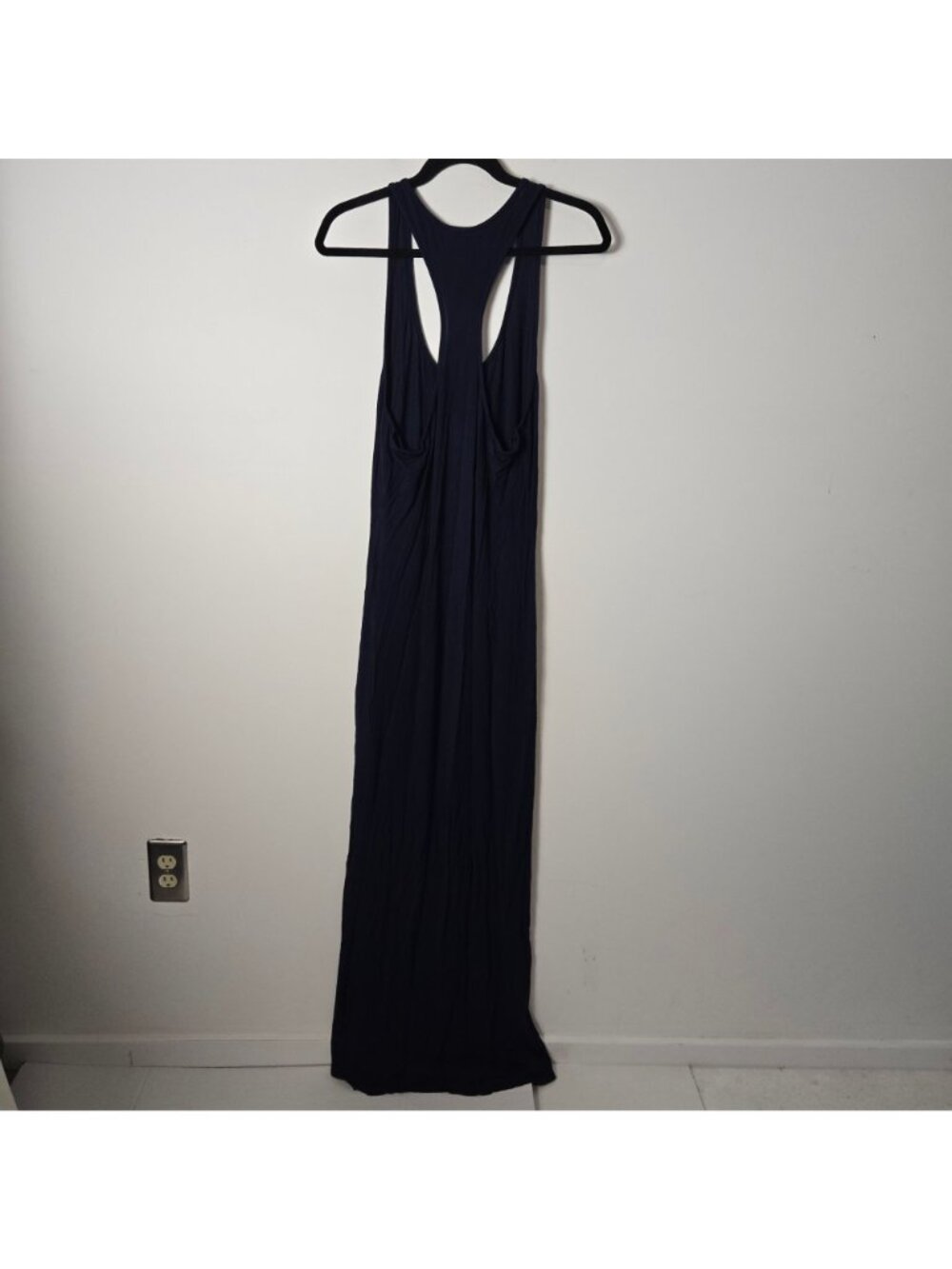 Fabletics Size L Iliana Racerback Sleeveless Maxi Dress Midnight Blue Side Slit - Picture 7 of 8